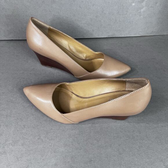 Franco Sarto Frankie Wedge Pumps Women's 10M Cool Taupe Leather Pointed Toe Nude - Picture 5 of 11